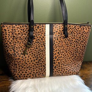Fossil Cheetah Print Leather Tote